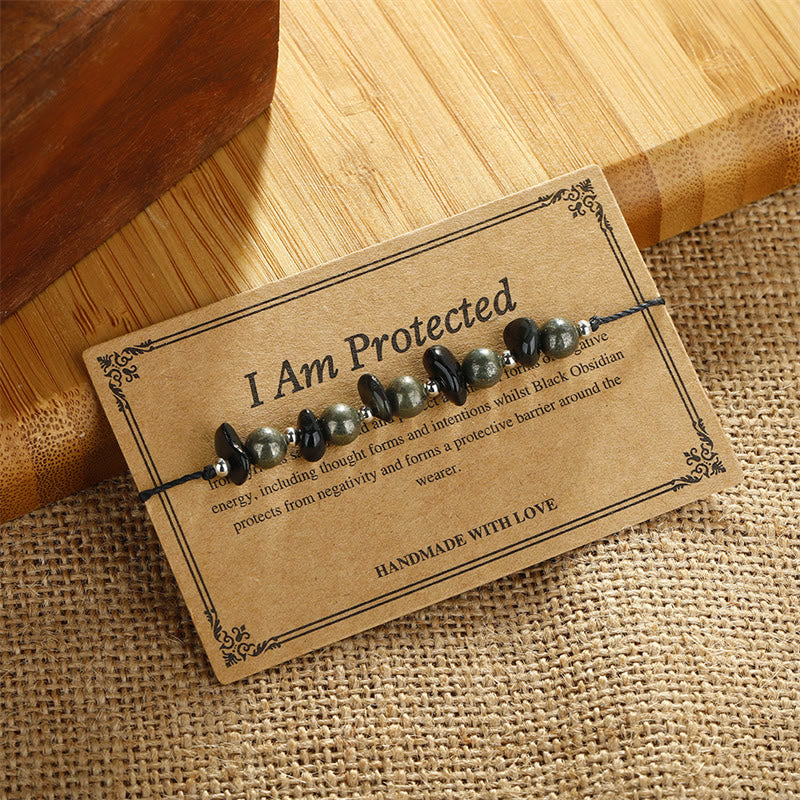 Nimara Ritual I Am Protected Iron Pyrite Black Obsidian Fulfillment Bracelet