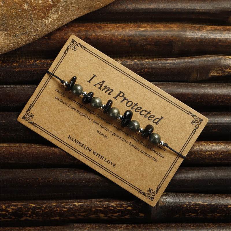 Nimara Ritual I Am Protected Iron Pyrite Black Obsidian Fulfillment Bracelet