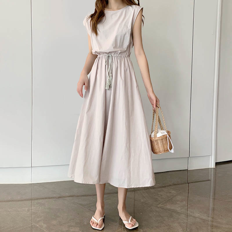 Nimara Ritual Casual Eastic Waist Drawstring Design Short Sleeve Midi Dress