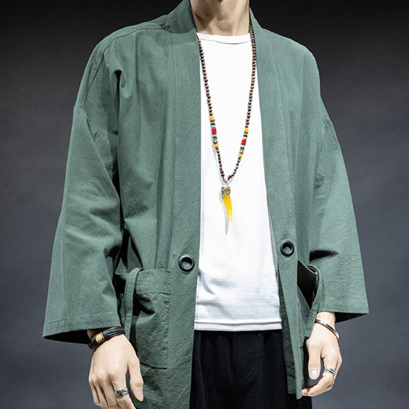 Nimara Ritual Solid Color Lace-up Open Front Jacket Cotton Men's Kimono