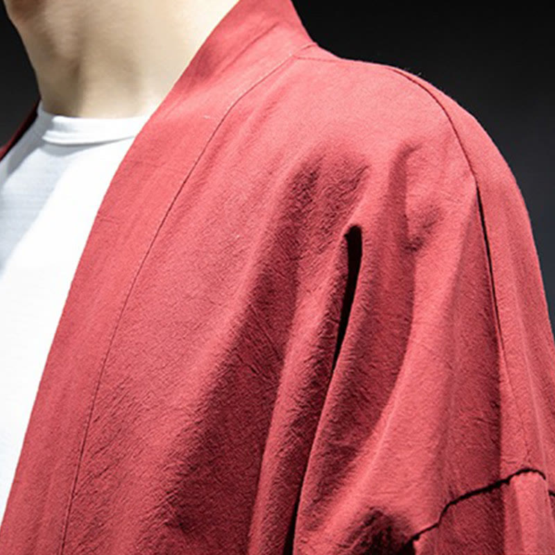 Nimara Ritual Solid Color Lace-up Open Front Jacket Cotton Men's Kimono