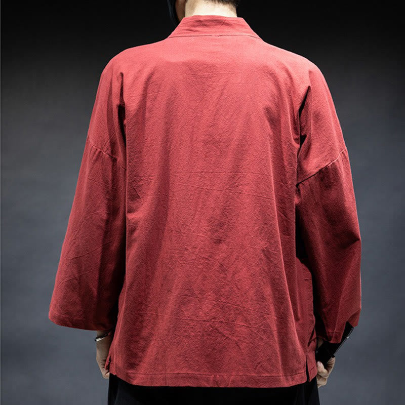 Nimara Ritual Solid Color Lace-up Open Front Jacket Cotton Men's Kimono