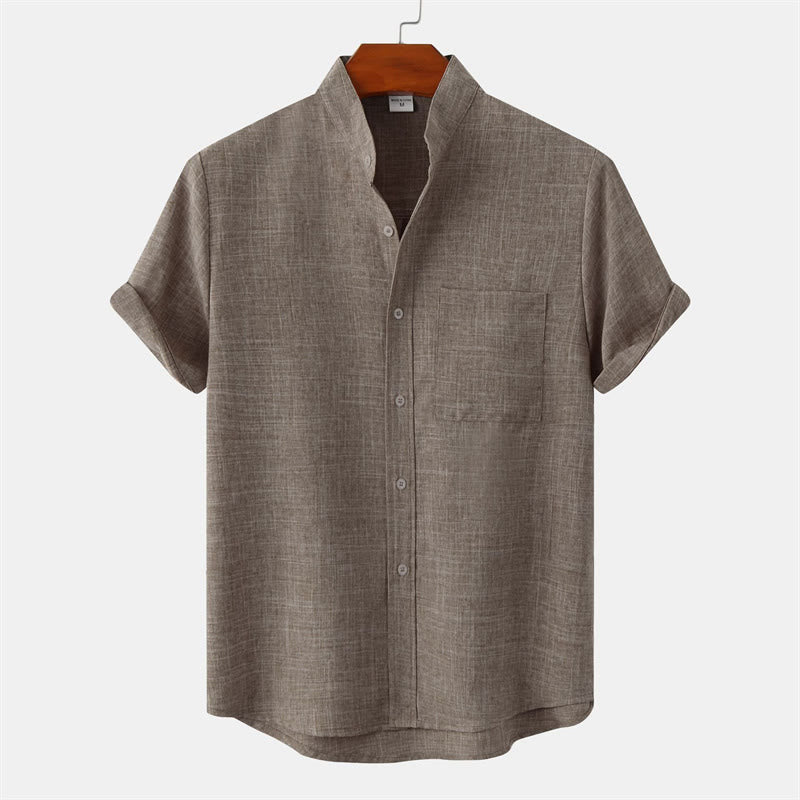 Nimara Ritual Summer Men's Button Plain Short Sleeve Shirt With Pocket