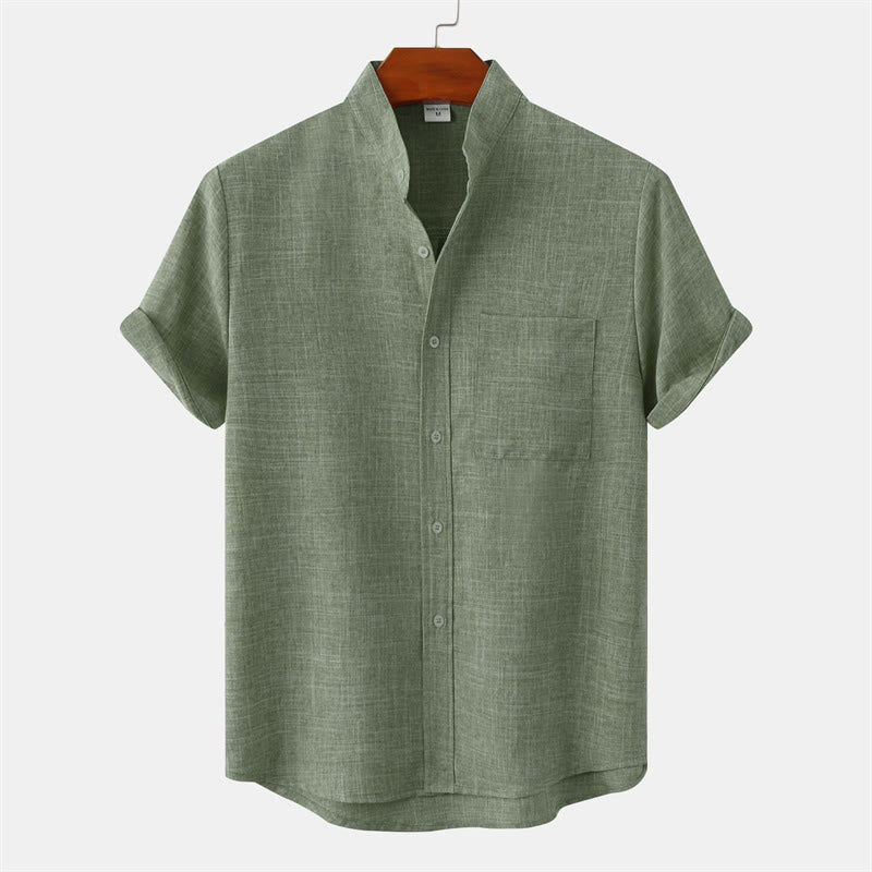 Nimara Ritual Summer Men's Button Plain Short Sleeve Shirt With Pocket