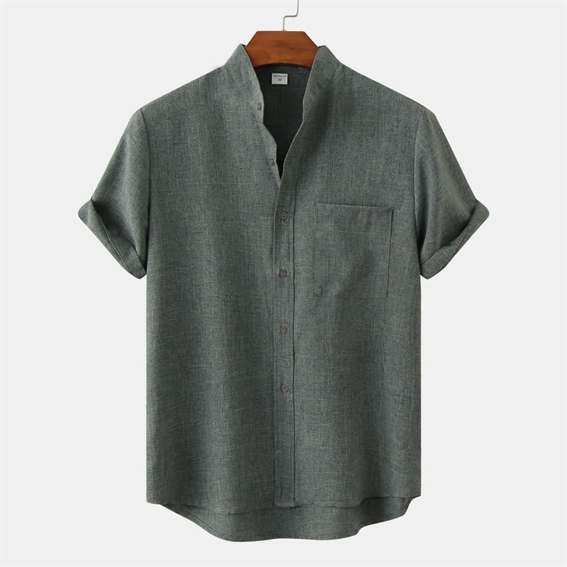 Nimara Ritual Summer Men's Button Plain Short Sleeve Shirt With Pocket