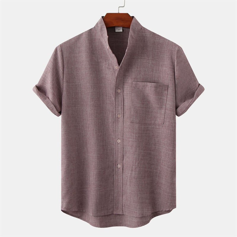 Nimara Ritual Summer Men's Button Plain Short Sleeve Shirt With Pocket