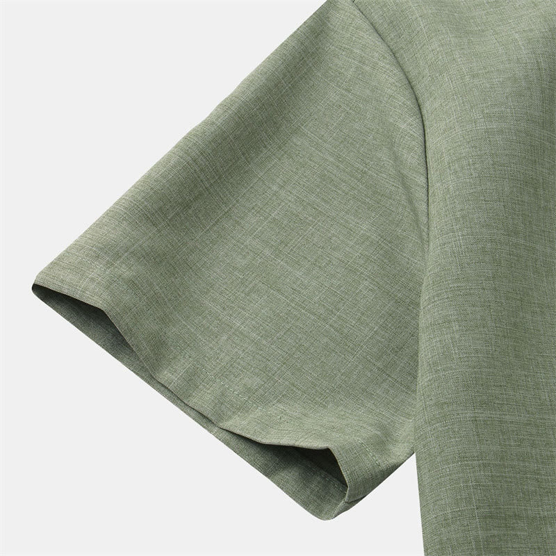 Nimara Ritual Summer Men's Button Plain Short Sleeve Shirt With Pocket
