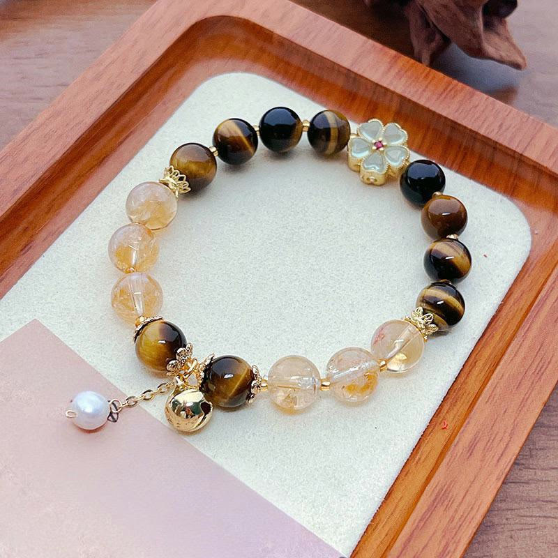 Nimara Ritual Natural Tiger Eye Citrine Beads Flower Bell Courage Bracelet