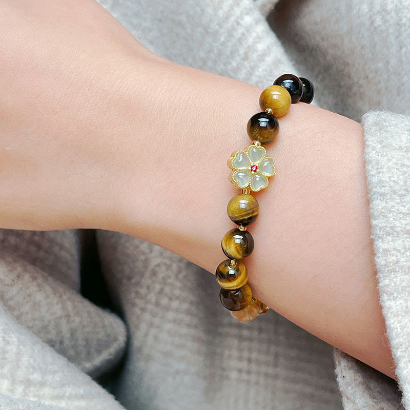 Nimara Ritual Natural Tiger Eye Citrine Beads Flower Bell Courage Bracelet