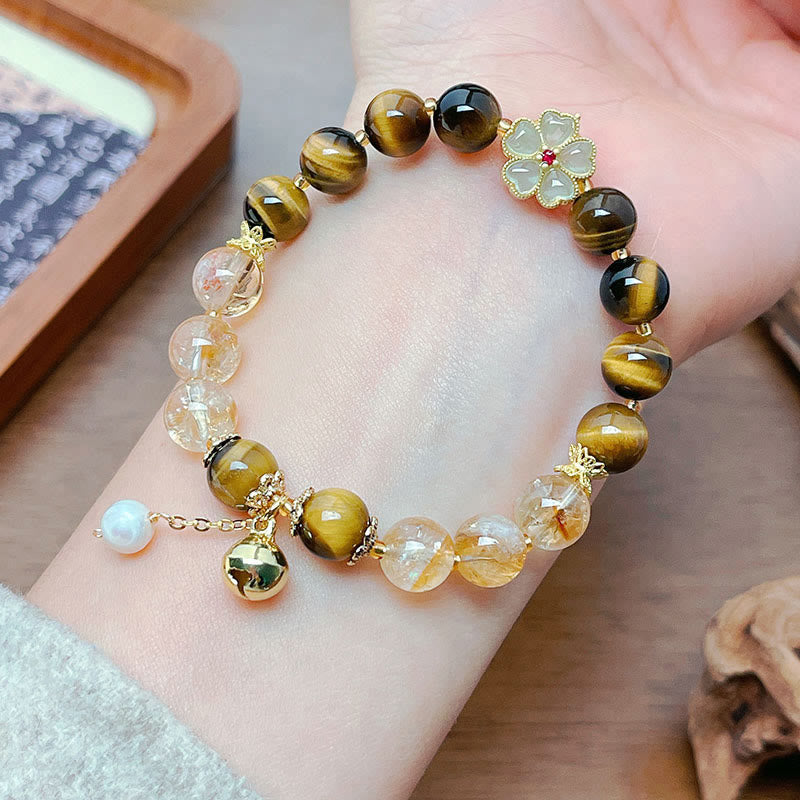 Nimara Ritual Natural Tiger Eye Citrine Beads Flower Bell Courage Bracelet
