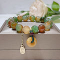 Wealth and Balance Peacock Agate Topaz Peace Buckle Fu Character Bracelet