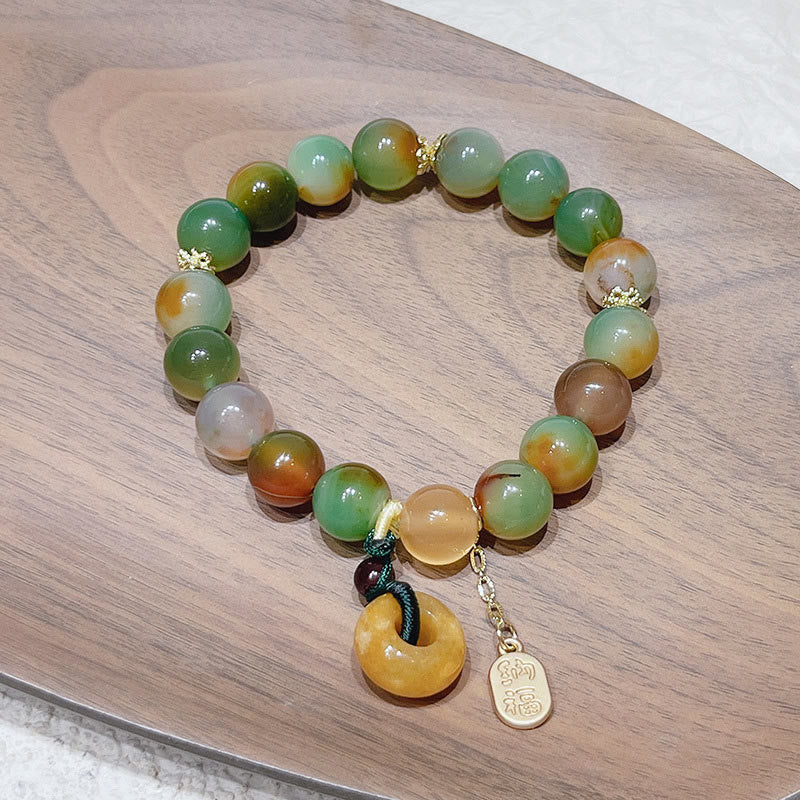 Wealth and Balance Peacock Agate Topaz Peace Buckle Fu Character Bracelet