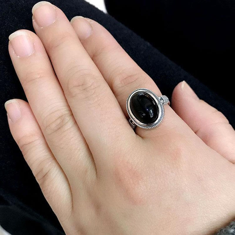 Nimara Ritual Natural Black Onyx Adjustable Protection Ring