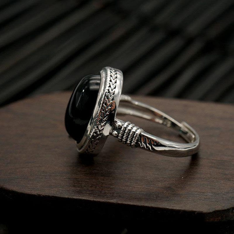Nimara Ritual Natural Black Onyx Adjustable Protection Ring
