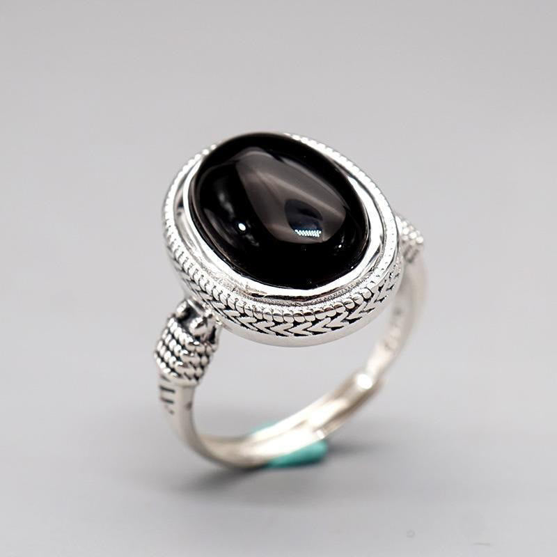 Nimara Ritual Natural Black Onyx Adjustable Protection Ring