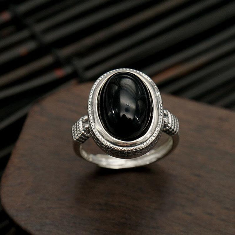 Nimara Ritual Natural Black Onyx Adjustable Protection Ring