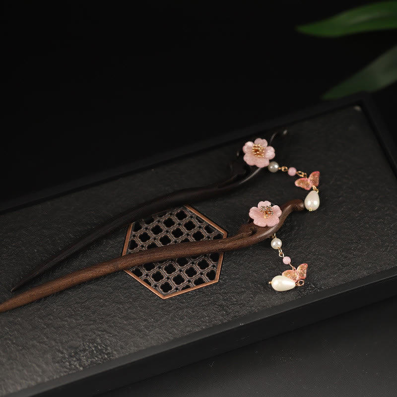 Nimara Ritual Ebony Flower Butterfly Blessing Hairpin