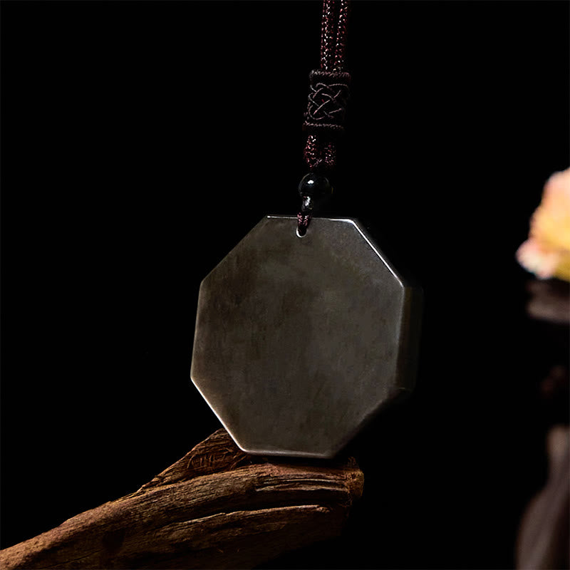 Nimara Ritual Silver Sheen Obsidian Bagua Yin Yang Symbol Protection Necklace Pendant