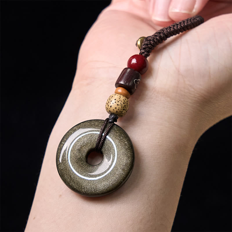 Nimara Ritual Natural Gold Sheen Obsidian Peace Buckle Strengthen Key Chain