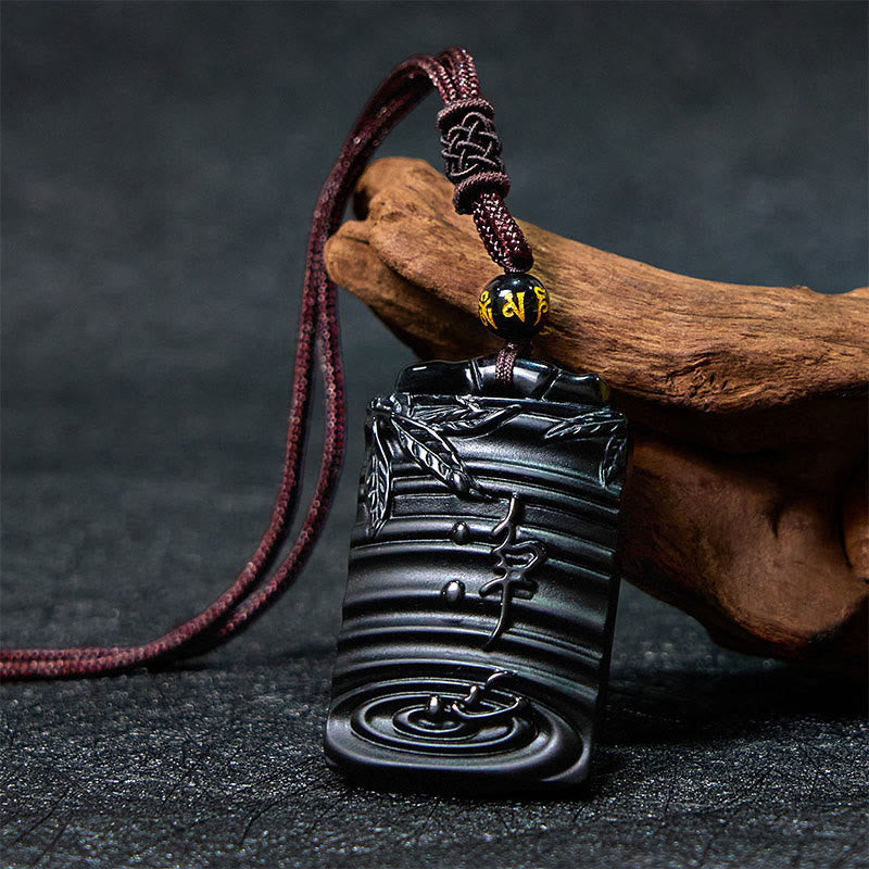 Nimara Ritual Natural Black Obsidian Bamboo Fulfillment Necklace Pendant