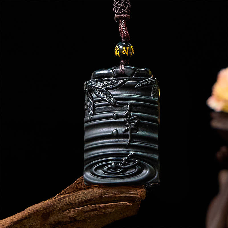 Nimara Ritual Natural Black Obsidian Bamboo Fulfillment Necklace Pendant