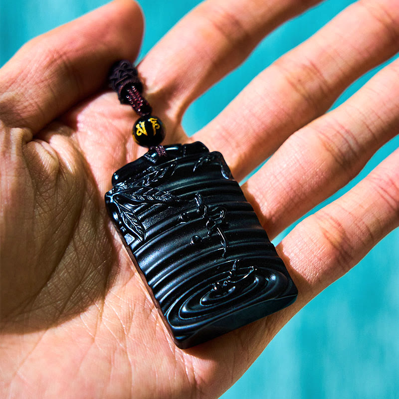 Nimara Ritual Natural Black Obsidian Bamboo Fulfillment Necklace Pendant