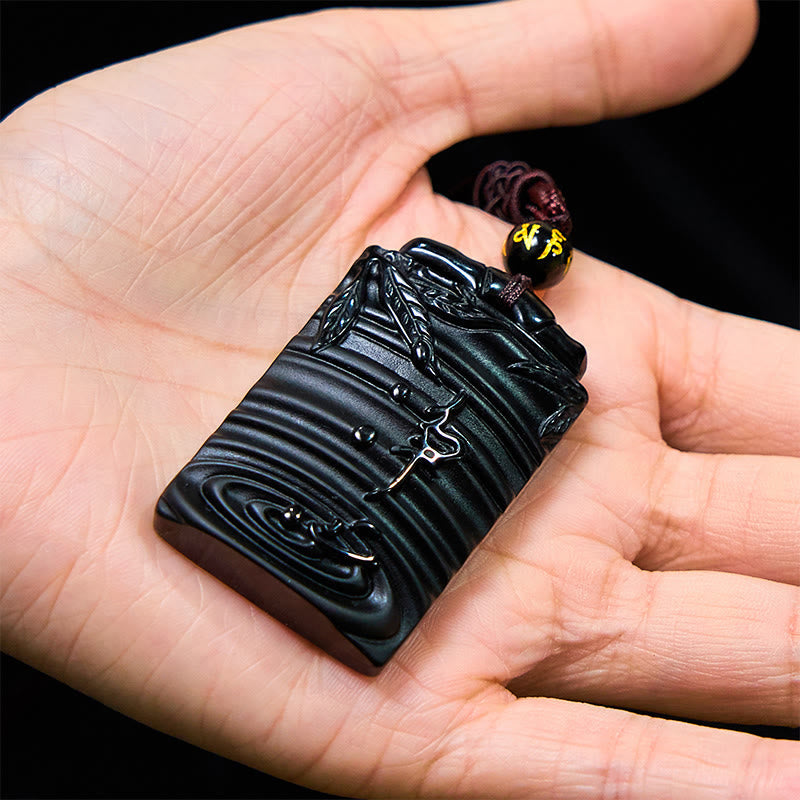 Nimara Ritual Natural Black Obsidian Bamboo Fulfillment Necklace Pendant