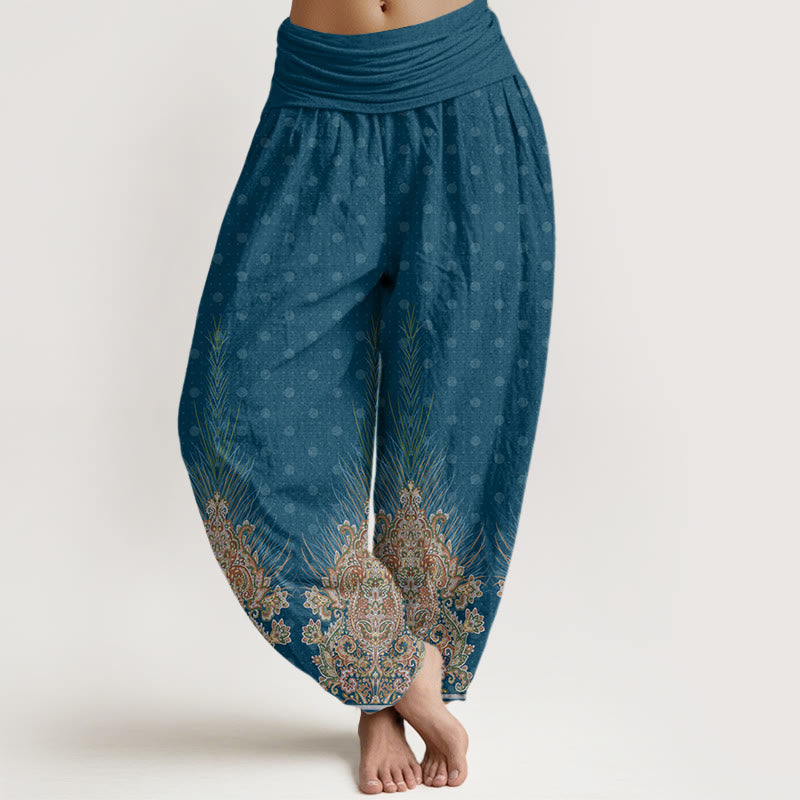 Nimara Ritual Cotton Ethnic Peacock Floral Pattern Women's Elastic Waist Harem Pants