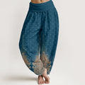 Nimara Ritual Cotton Ethnic Peacock Floral Pattern Women's Elastic Waist Harem Pants