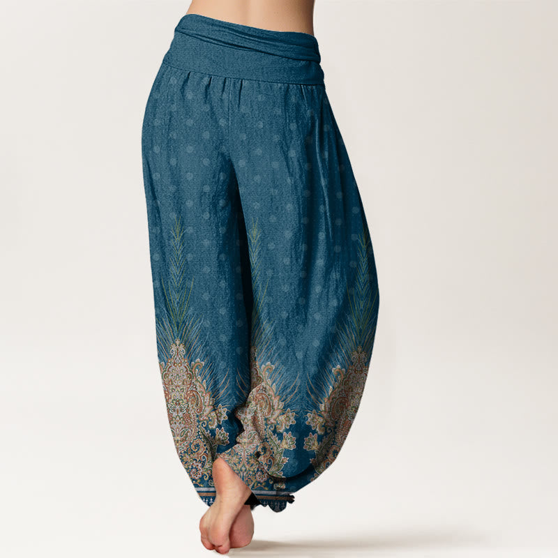 Nimara Ritual Cotton Ethnic Peacock Floral Pattern Women's Elastic Waist Harem Pants