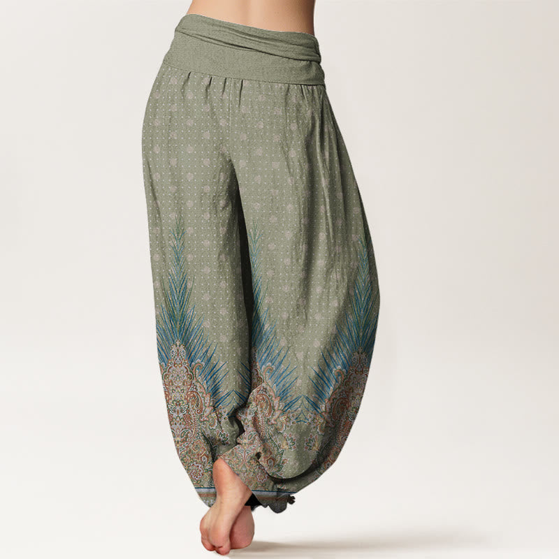 Nimara Ritual Cotton Ethnic Peacock Floral Pattern Women's Elastic Waist Harem Pants