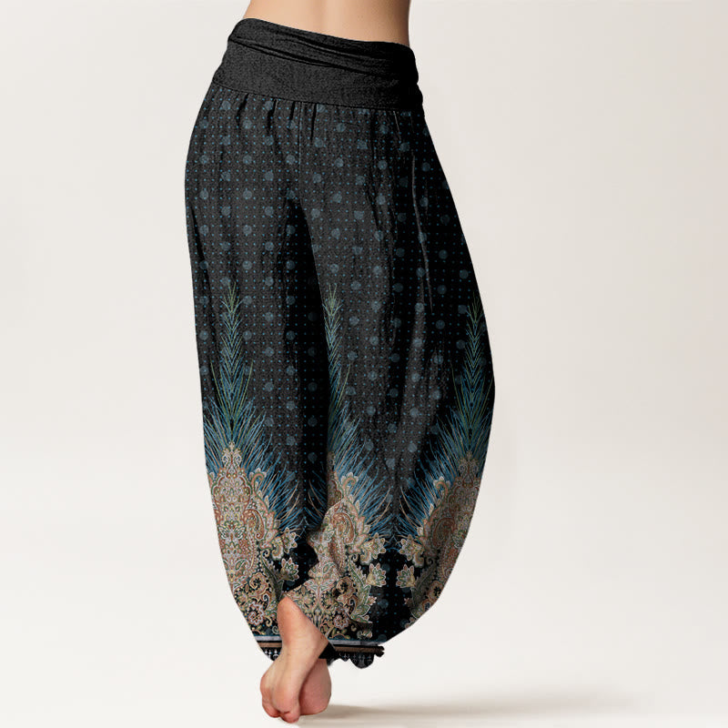 Nimara Ritual Cotton Ethnic Peacock Floral Pattern Women's Elastic Waist Harem Pants