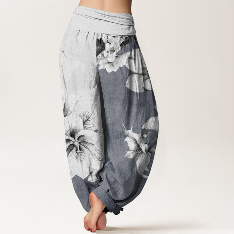 Nimara Ritual Cotton Camellia Pattern Women's Elastic Waist Harem Pants