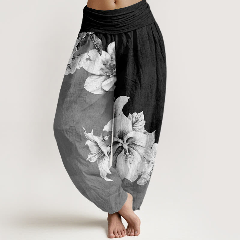 Nimara Ritual Cotton Camellia Pattern Women's Elastic Waist Harem Pants