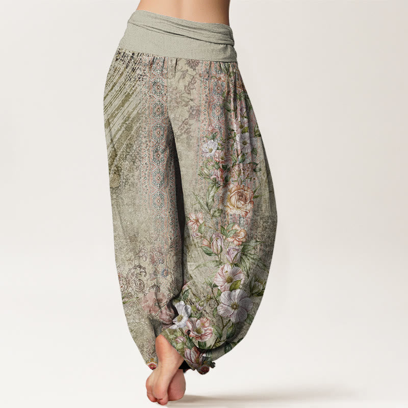 Nimara Ritual Cotton Ethnic Floral Ethnic Totem Pattern Women's Elastic Waist Harem Pants