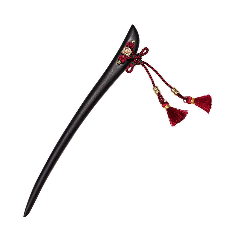 Nimara Ritual Ebony Red String Chinese Knot Tassel Protection Hairpin