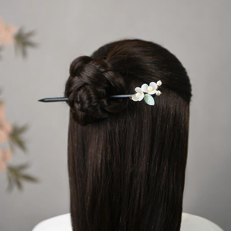 Nimara Ritual Grain Wood Liuli Magnolia Flowers Pearl Protection Hairpin
