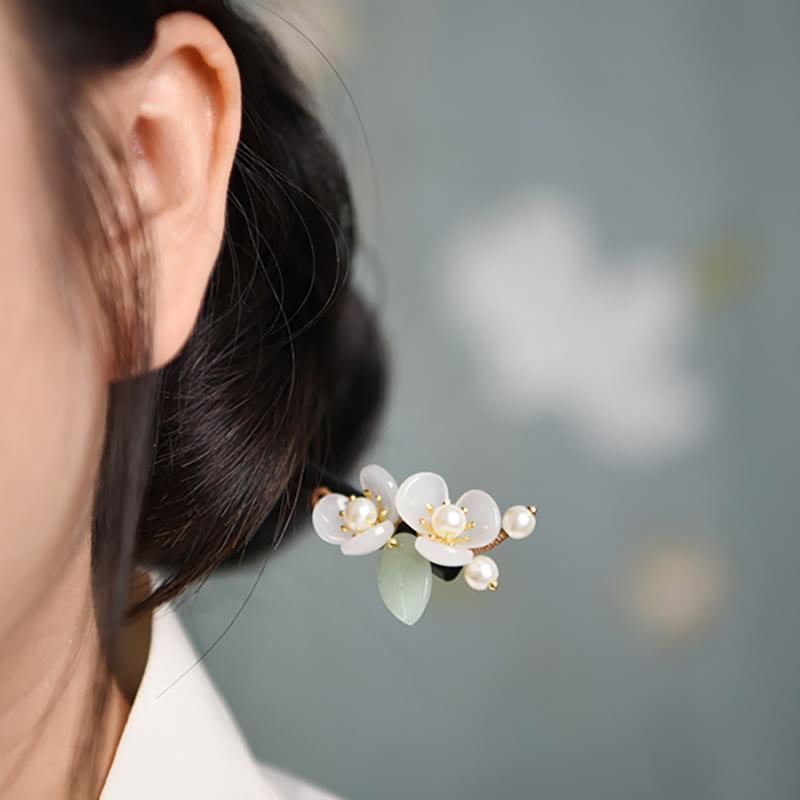 Nimara Ritual Grain Wood Liuli Magnolia Flowers Pearl Protection Hairpin