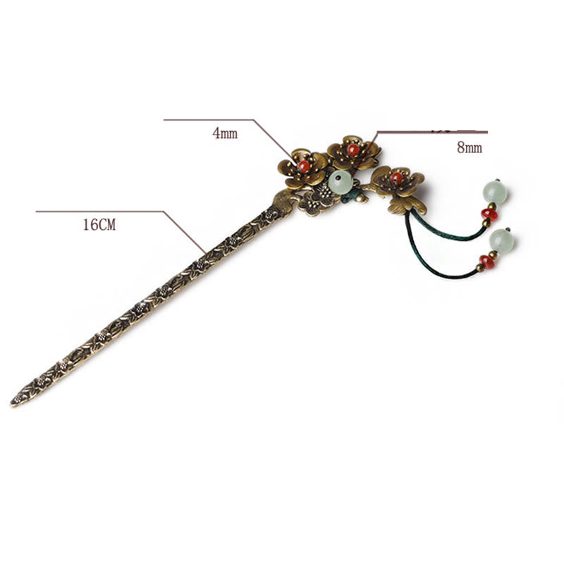 Nimara Ritual Green Aventurine Red Agate Alloy Flowers Soothing Hairpin