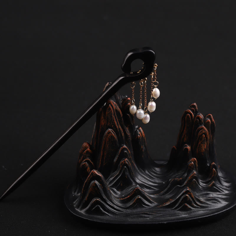 Nimara Ritual Ebony Auspicious Cloud Pearl Tassel Protection Hairpin