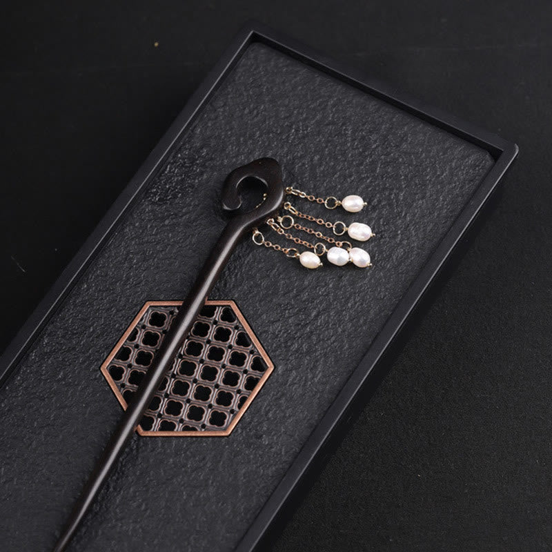 Nimara Ritual Ebony Auspicious Cloud Pearl Tassel Protection Hairpin