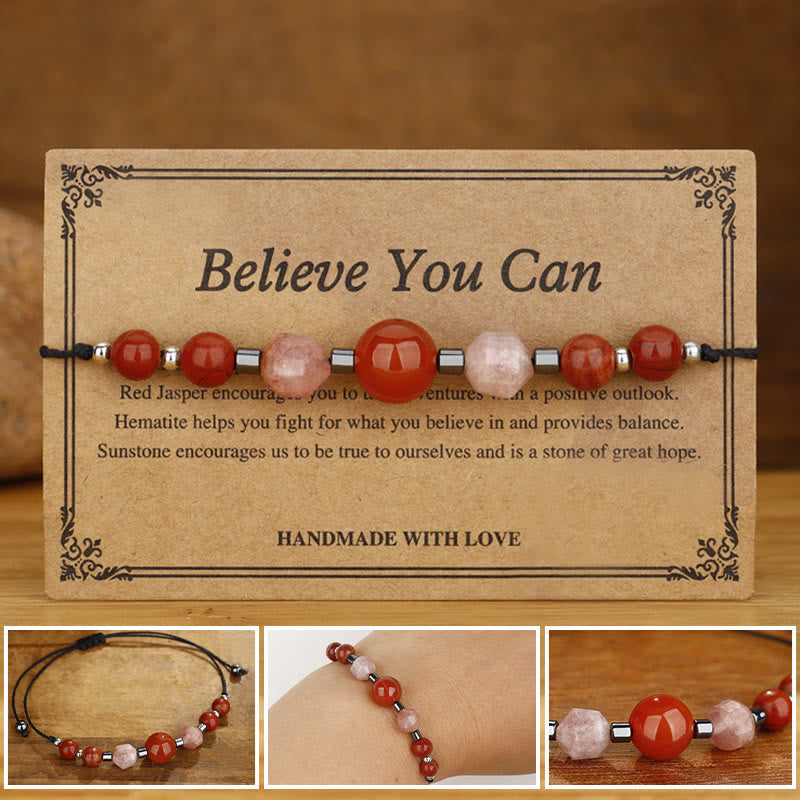Nimara Ritual Believe You Can Carnelian Red Jasper Hematite Sun Stone Positive Bracelet