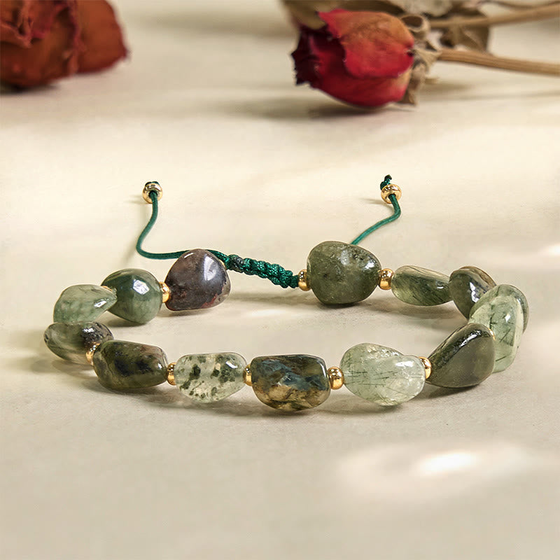 Nimara Ritual Green Rutilated Quartz Braid String Protection Bracelet