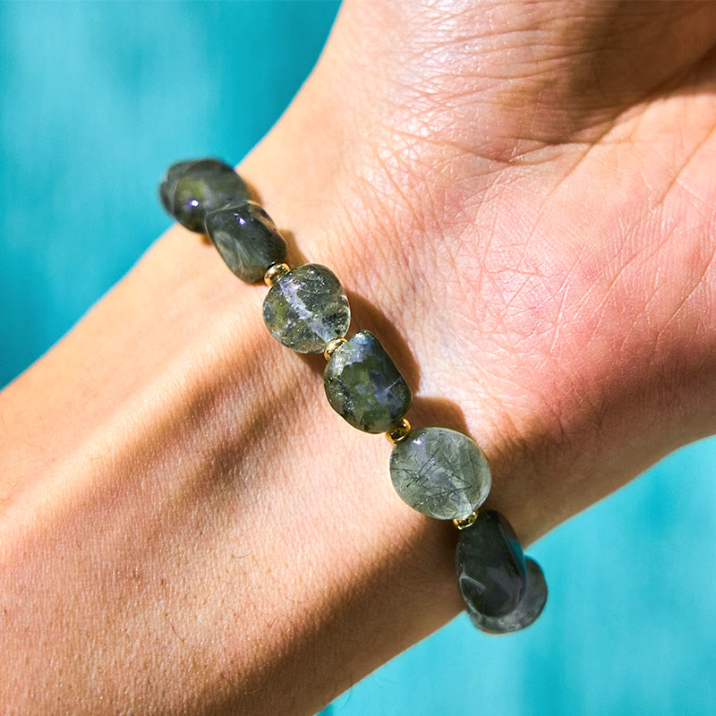Nimara Ritual Green Rutilated Quartz Braid String Protection Bracelet