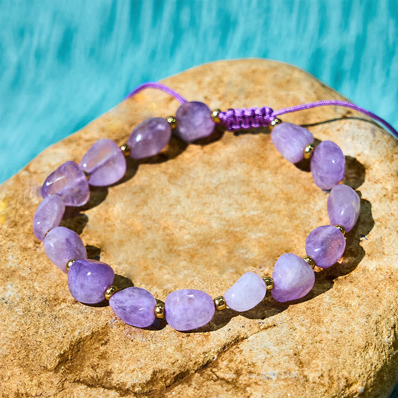 Nimara Ritual Irregular Shape Amethyst Braid String Balance Bracelet