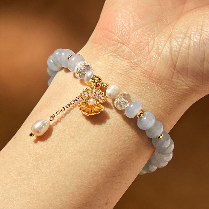 Nimara Ritual Natural Aquamarine Pearl Shell Healing Bead Bracelet