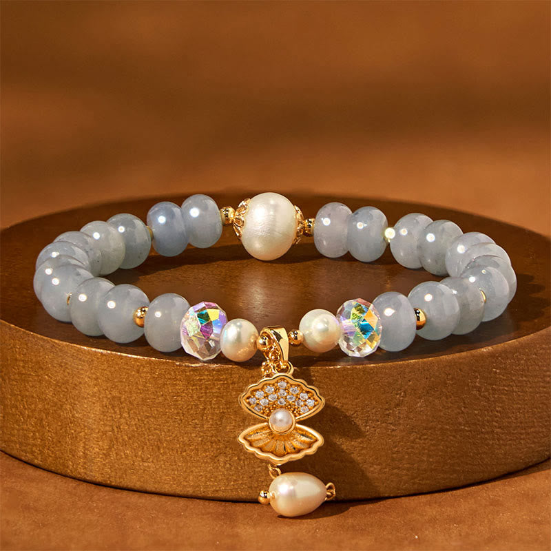 Nimara Ritual Natural Aquamarine Pearl Shell Healing Bead Bracelet