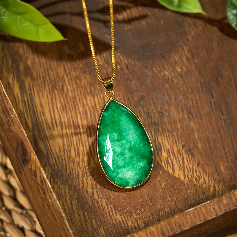 Nimara Ritual Green Jade Water Drop Pattern Abundance Necklace Pendant