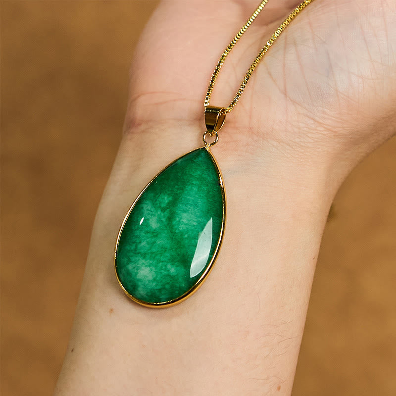 Nimara Ritual Green Jade Water Drop Pattern Abundance Necklace Pendant