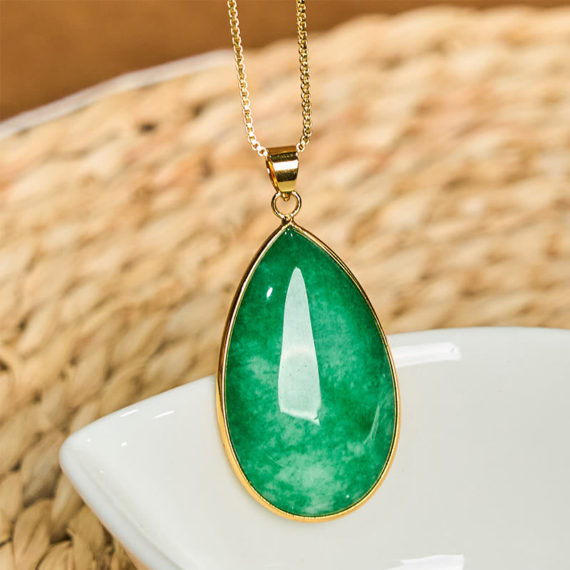 Nimara Ritual Green Jade Water Drop Pattern Abundance Necklace Pendant